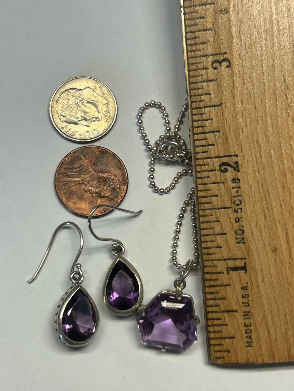 Bundle artisan Sterling silver 13-14carat amethyst purple stone Earring necklace